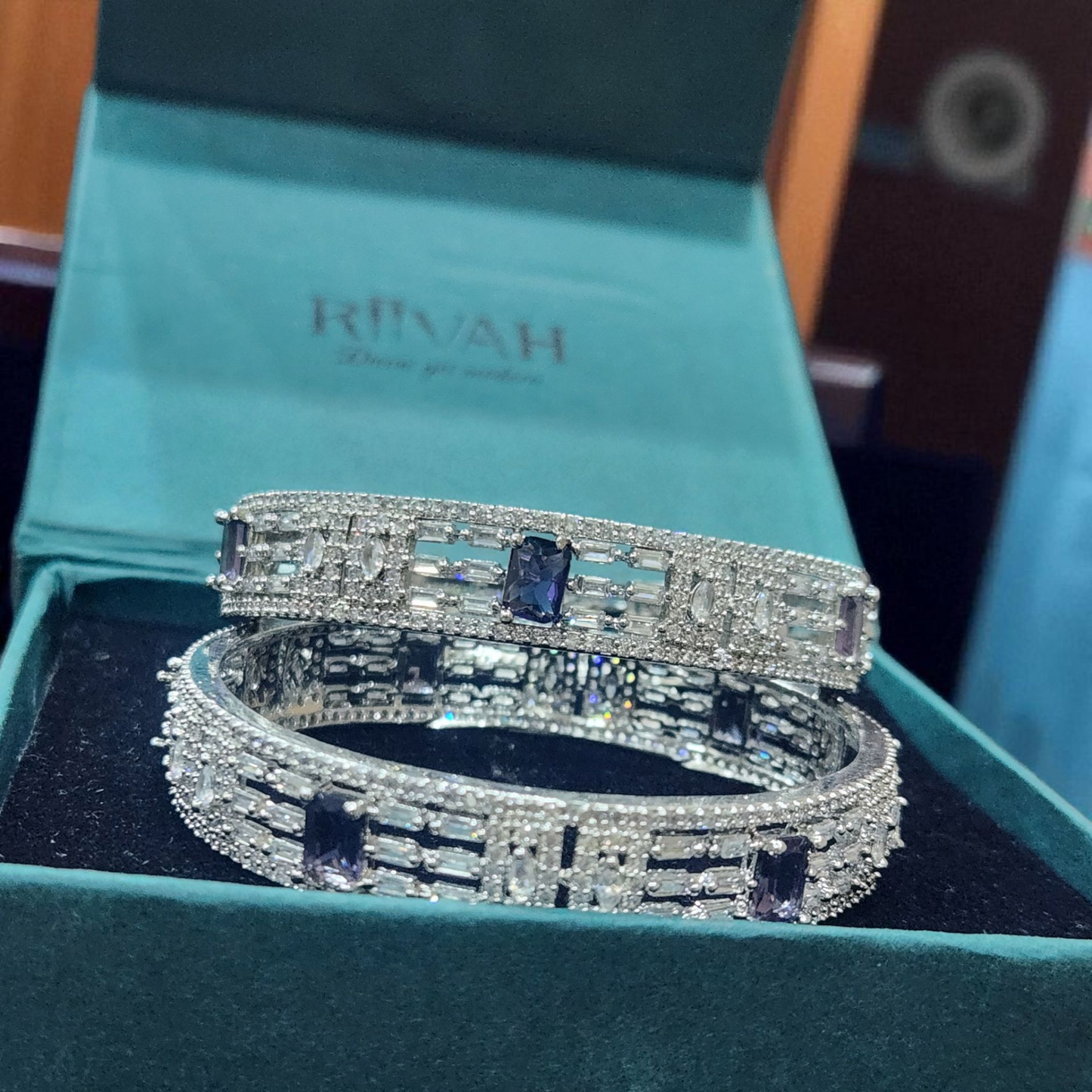 Silver-Plated purple Stone AD Bangles – Sparkling AD Detailing