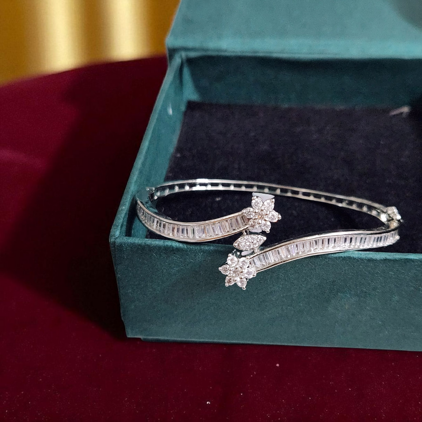 Silver-Plated Diamond Bracelet with Floral Design