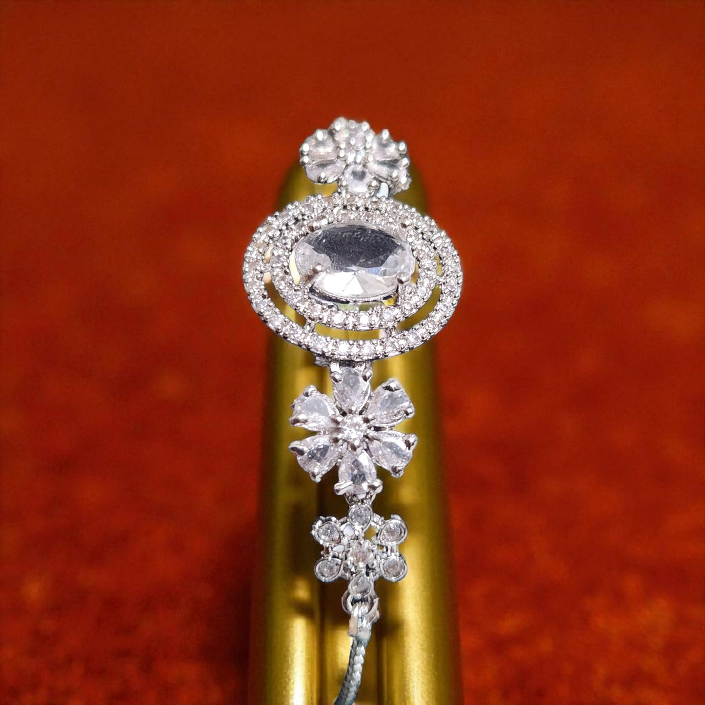 Floral Halo AD Crystal Bracelet – Elegant Silver Party Wear