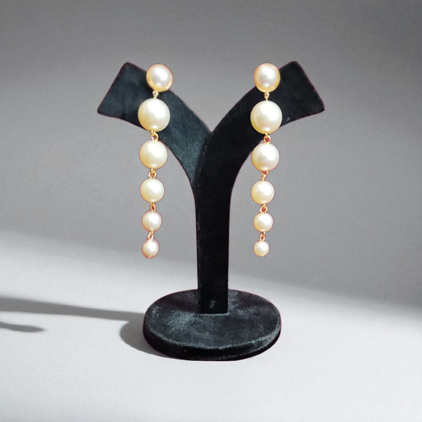 Long Golden Pearl Drop Earrings