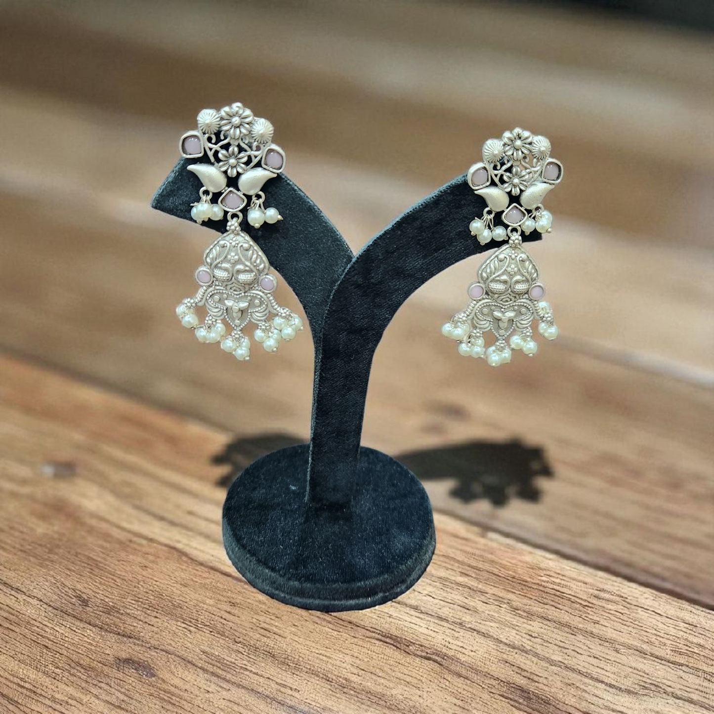 Antique Silver Jhumka Earrings with Pearl Drops – Traditional Ethnic Design