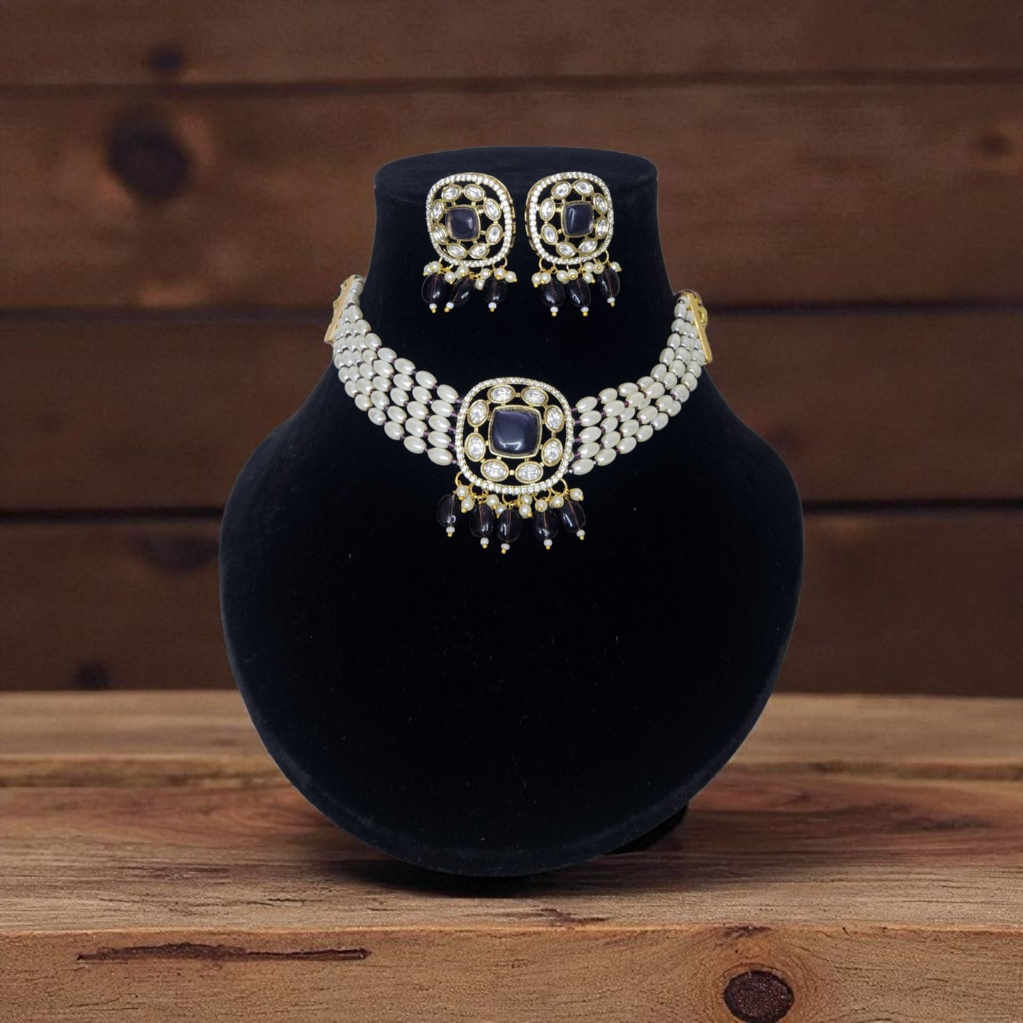 Pearl & Kundan purplr stone Choker Necklace Set – Bridal & Party Jewellary