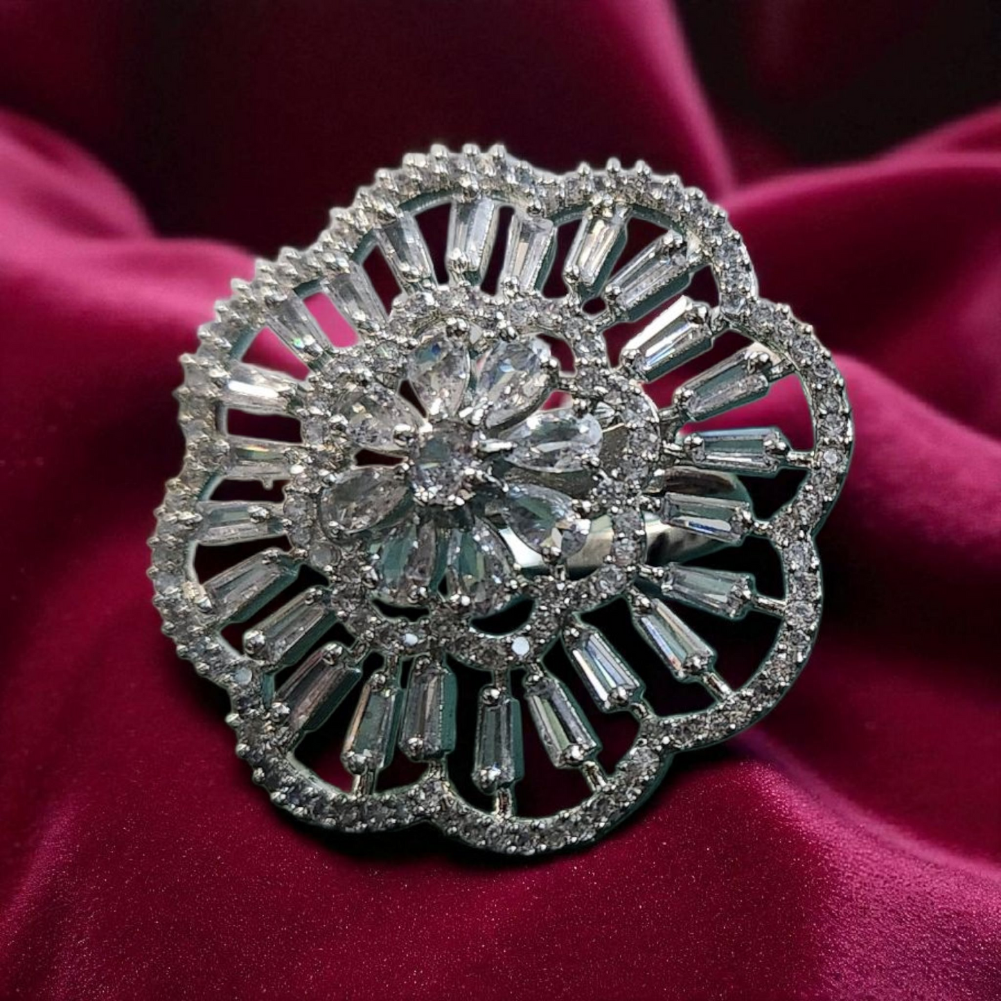 Floral Design AD Silver Statement Ring
