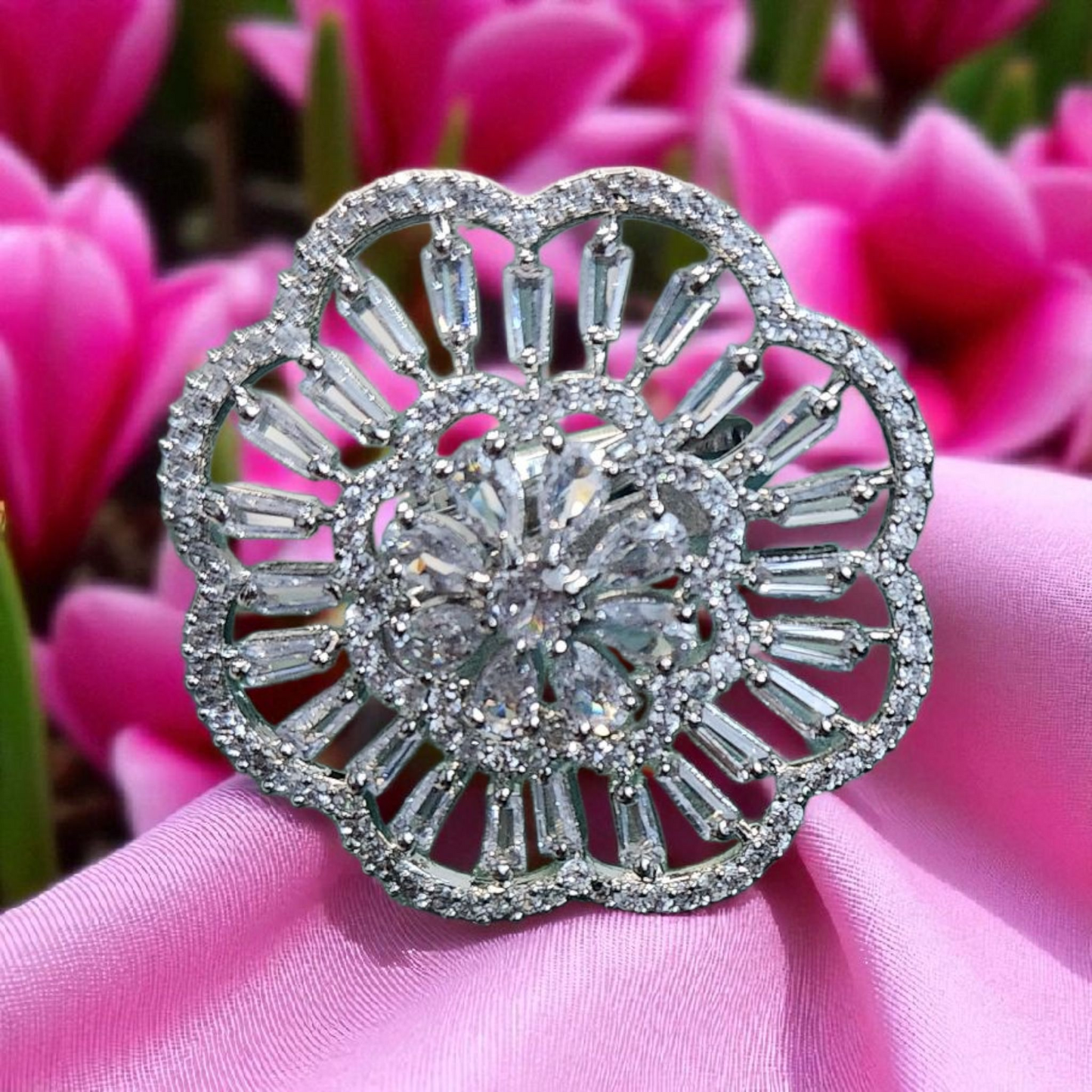 Floral Design AD Silver Statement Ring