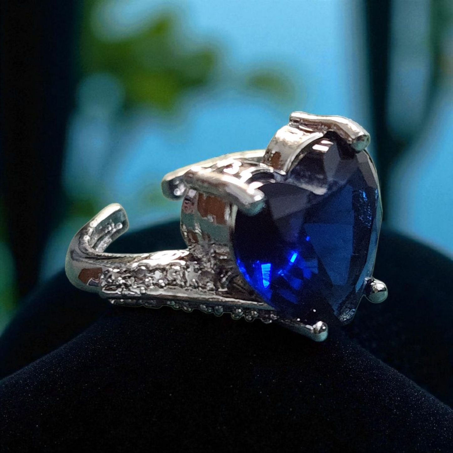 Royal Purple Sapphire Heart Ring –American AD Accent Silver Band