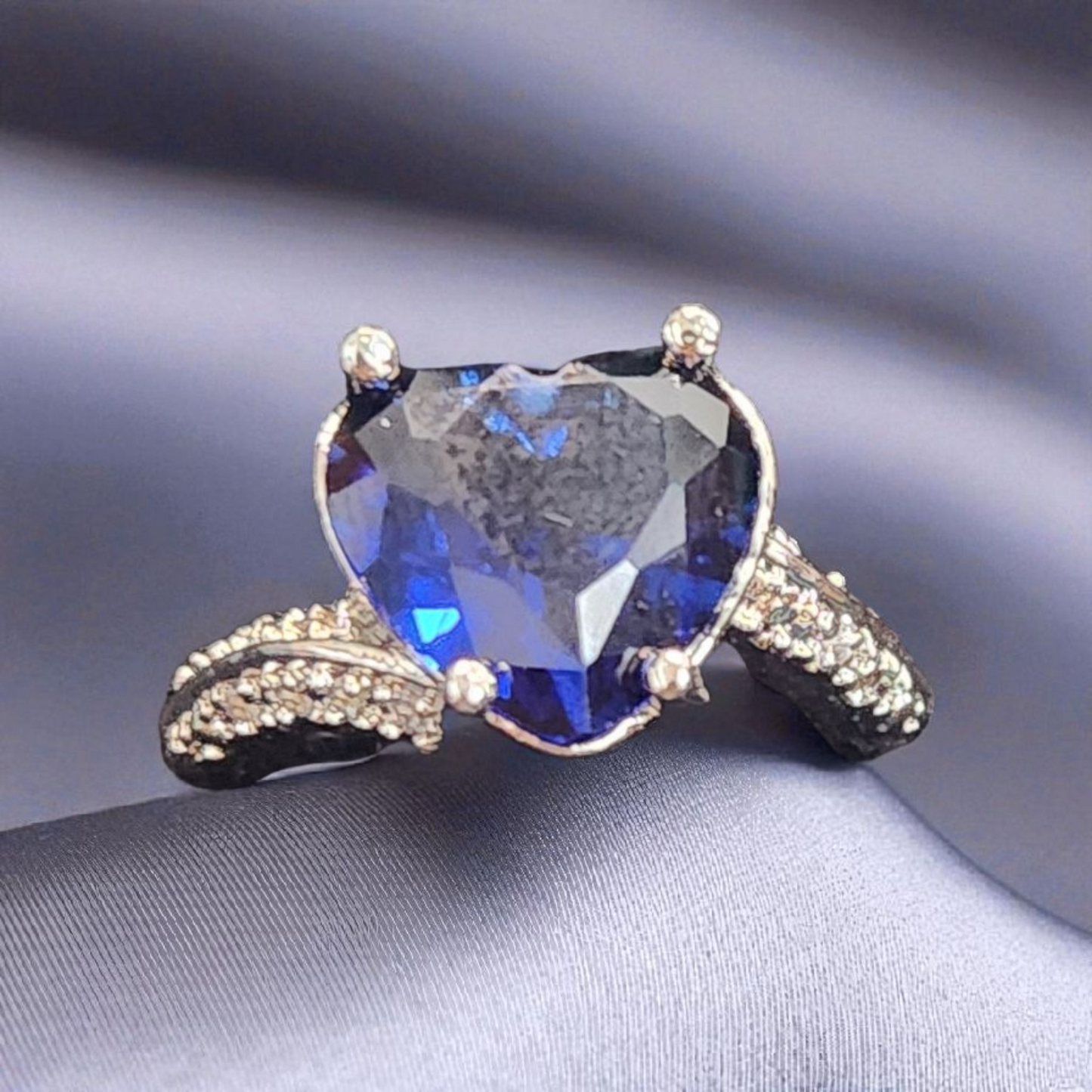 Royal Purple Sapphire Heart Ring –American AD Accent Silver Band