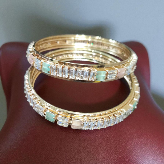 Rose Gold plated Stone AD  Bangles – Elegant Green & Pink Accents