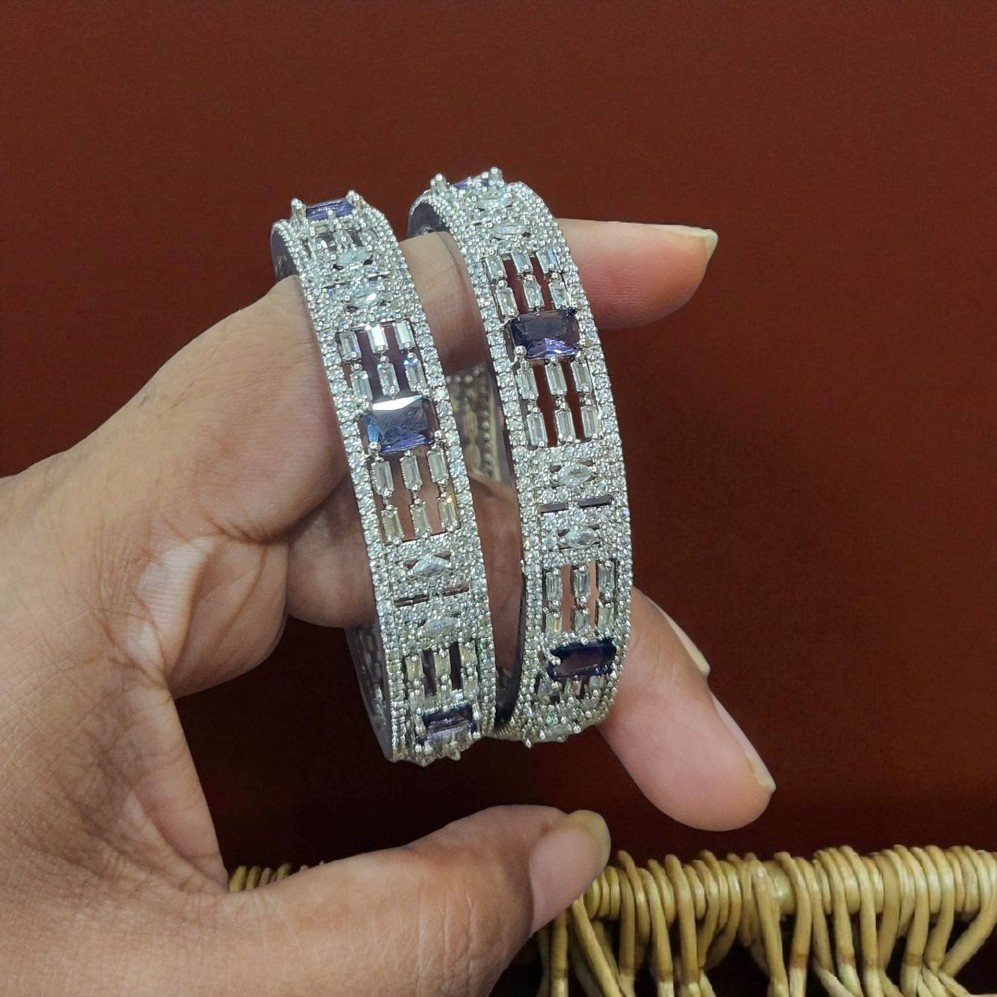 Silver-Plated purple  Stone AD  Bangles – Sparkling AD  Detailing
