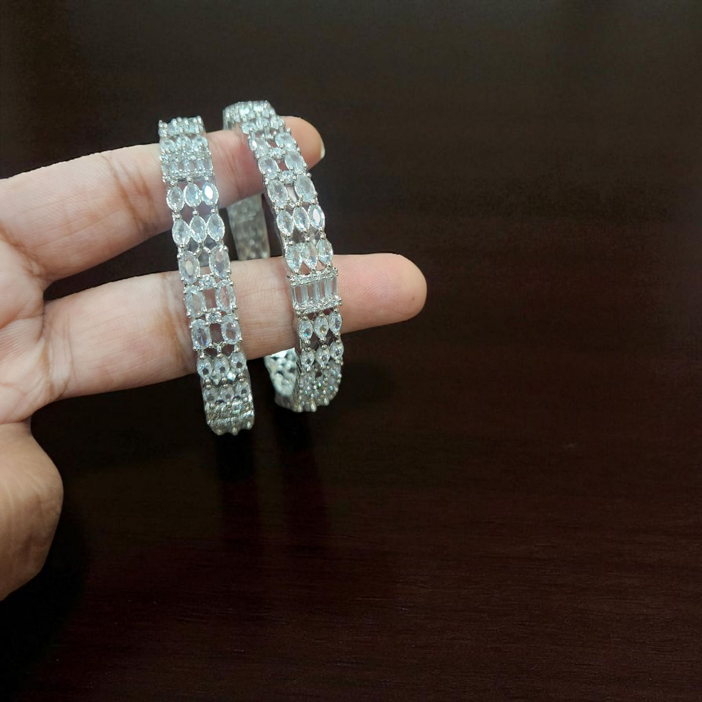 Silver Plated Crystal AD  Bangles – Sparkling Zircon Bridal Set