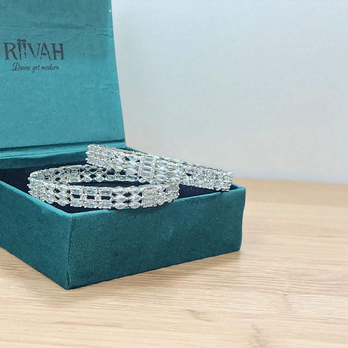 Silver Plated Crystal AD  Bangles – Sparkling Zircon Bridal Set