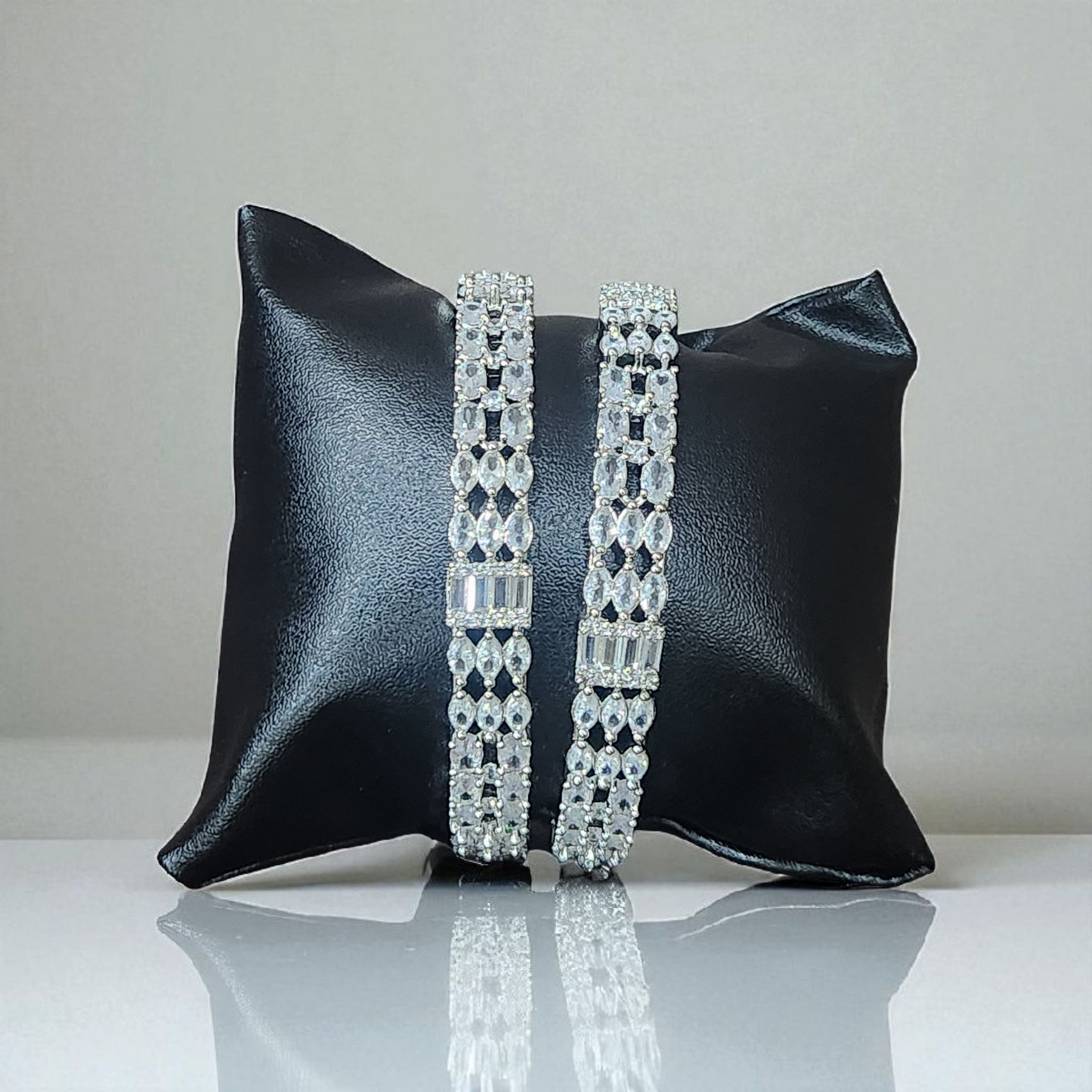 Silver Plated Crystal AD  Bangles – Sparkling Zircon Bridal Set