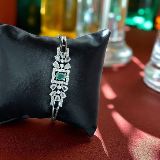 Emerald Green CZ Bracelet – Silver Bangle with Square emerald with AD stone
