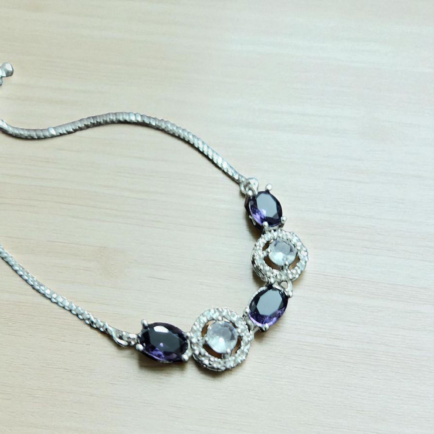 Purple Crystal AD & Silver Adjustable Bracelet – Elegant Party Wear
