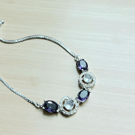 Purple Crystal AD & Silver Adjustable Bracelet – Elegant Party Wear