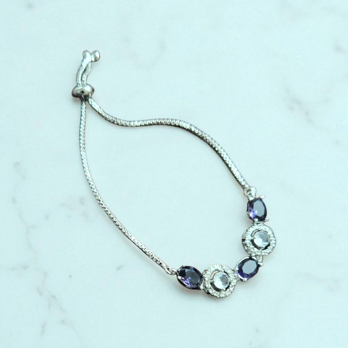 Purple Crystal AD & Silver Adjustable Bracelet – Elegant Party Wear