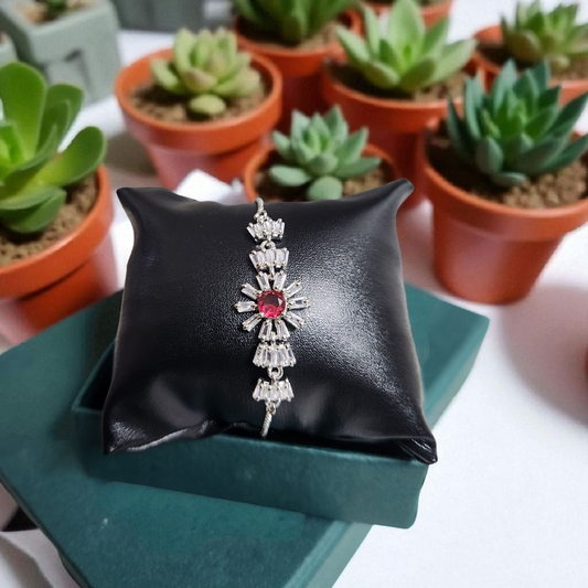 Ruby Red & Crystal AD Silver Bracelet – Radiant Starburst Design