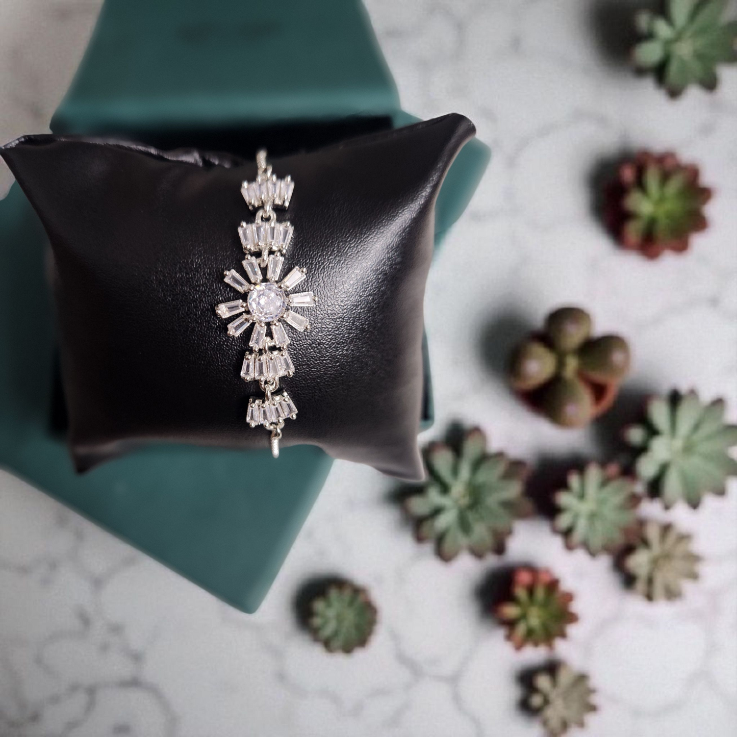 AD Crystal Starburst Silver Bracelet – Elegant Party Wear