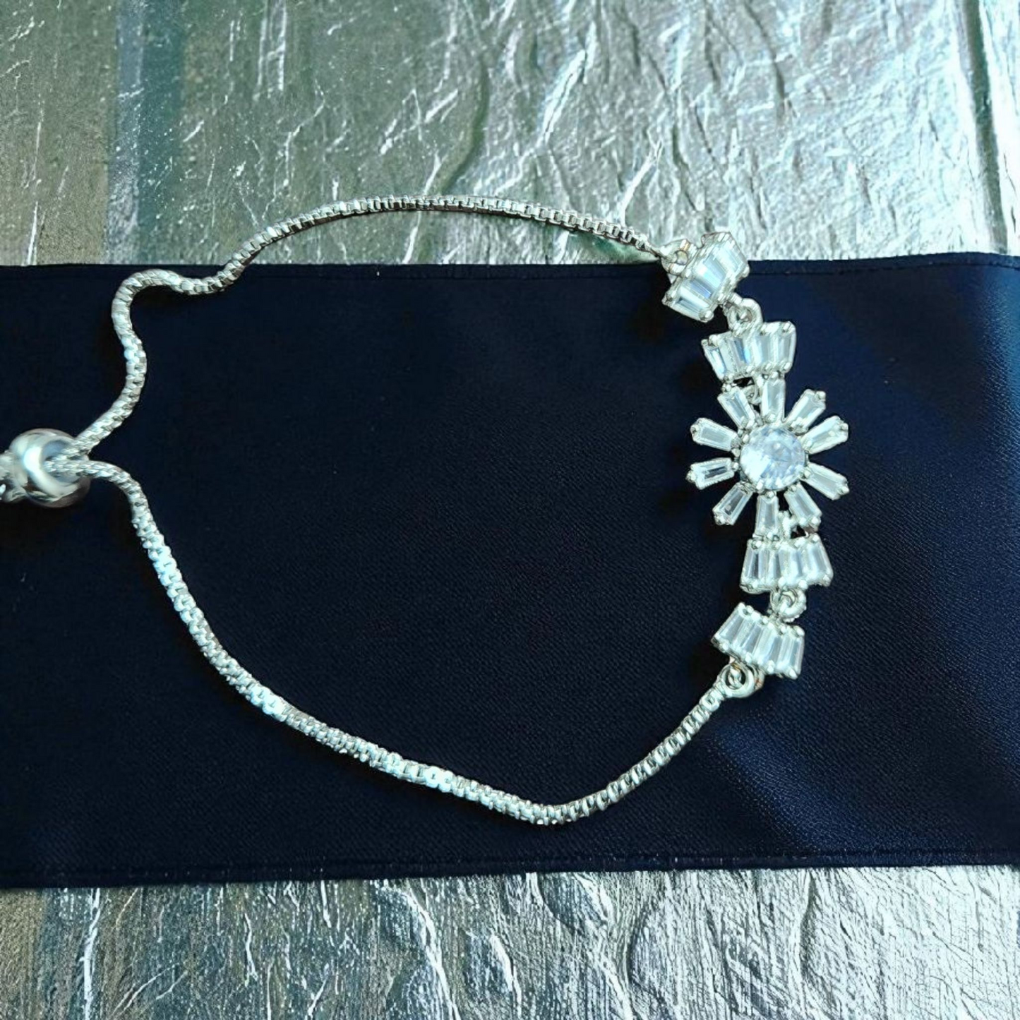 AD Crystal Starburst Silver Bracelet – Elegant Party Wear