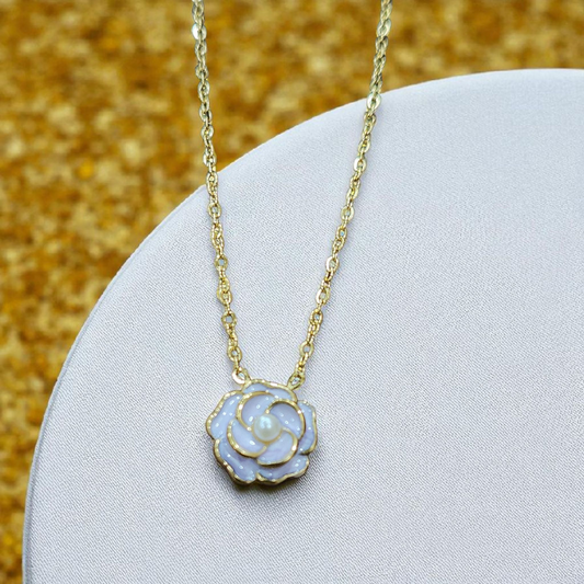 Anti Tarnish Necklace with Lavender Rose Pendant