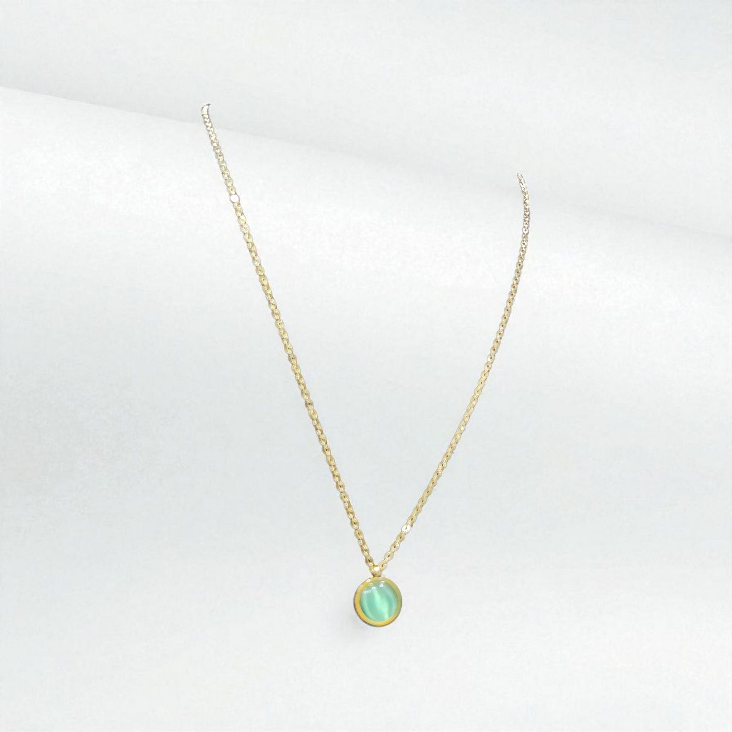 Anti Tarnish Pendant Necklace with Green Stone