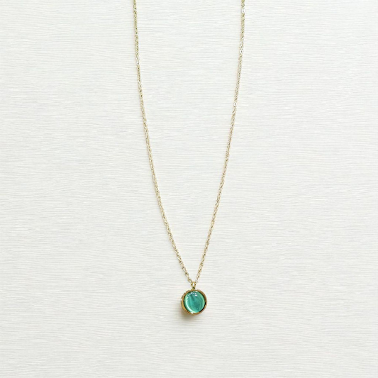 Anti Tarnish Pendant Necklace with Green Stone