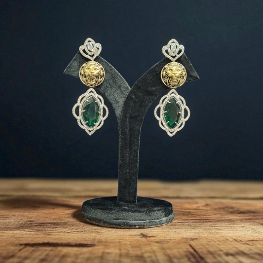 Lion Emblem Emerald Drop Earrings – Royal Statement Jewellary
