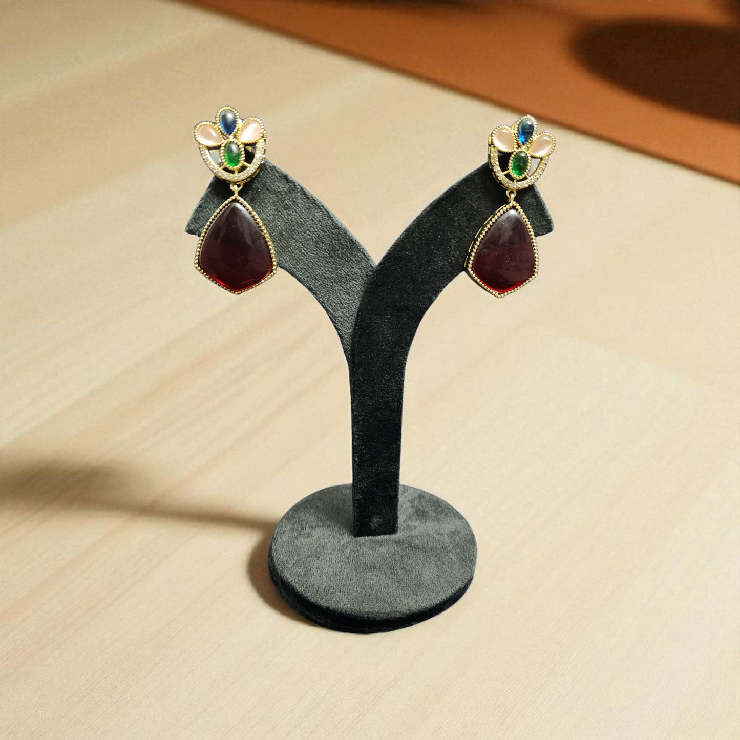 Multicolor Gemstone Drop Earrings – Ruby, Sapphire & Emerald Design