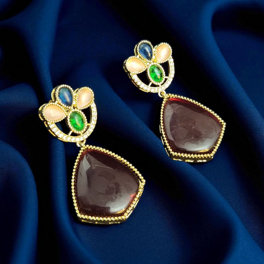Multicolor Gemstone Drop Earrings – Ruby, Sapphire & Emerald Design