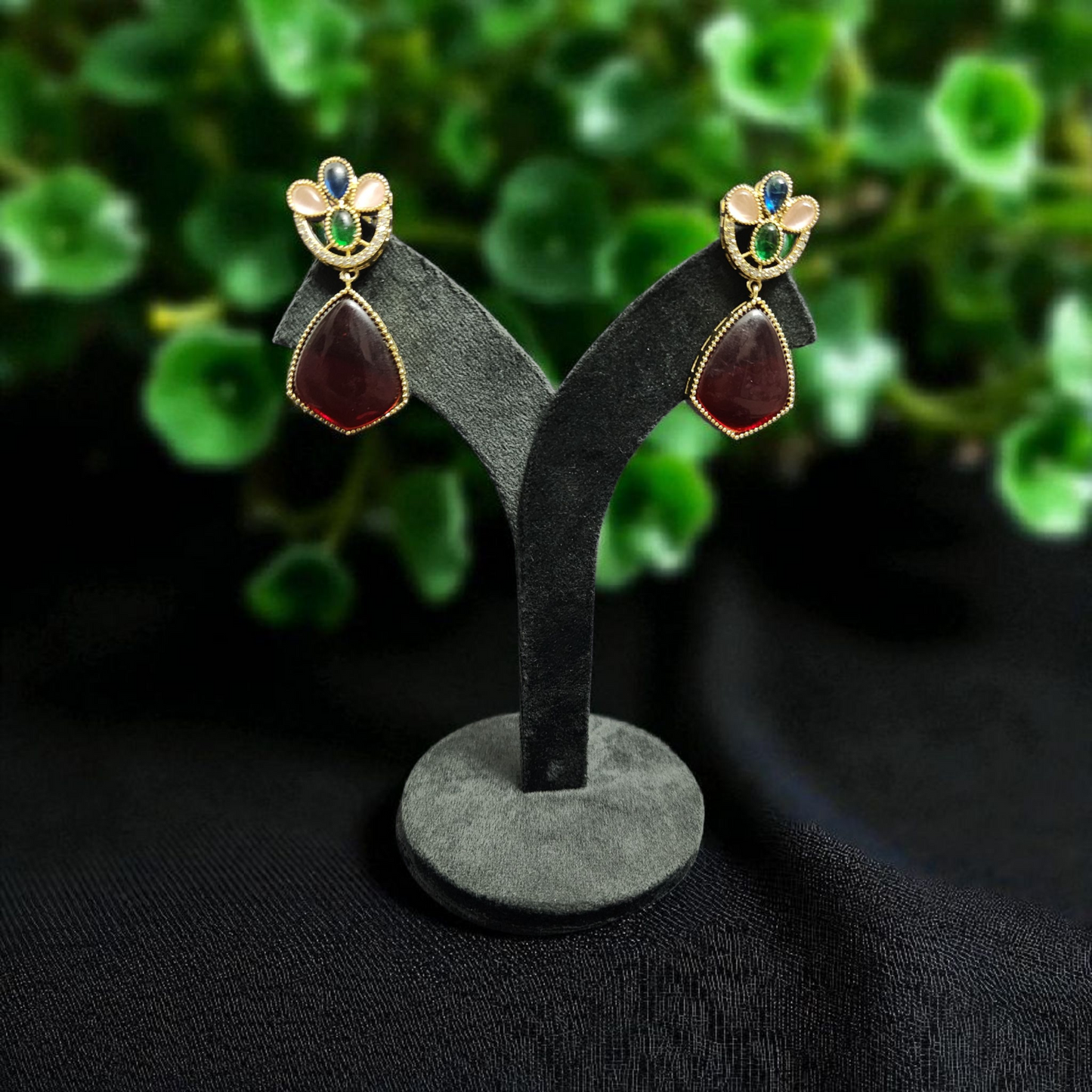 Multicolor Gemstone Drop Earrings – Ruby, Sapphire & Emerald Design