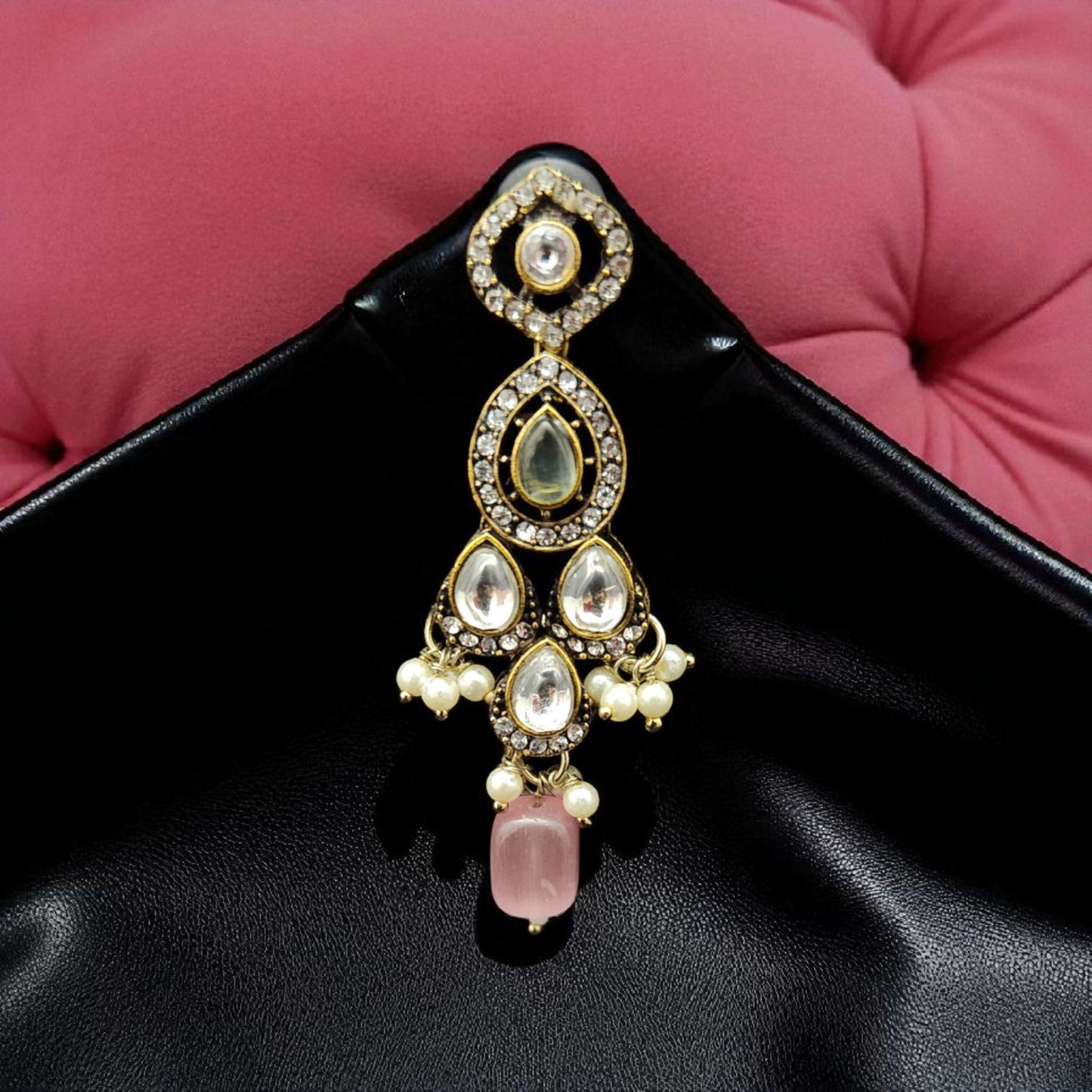 Kundan Polki Necklace Set with Pastel Stones & Maang Tikka Victorian Polish