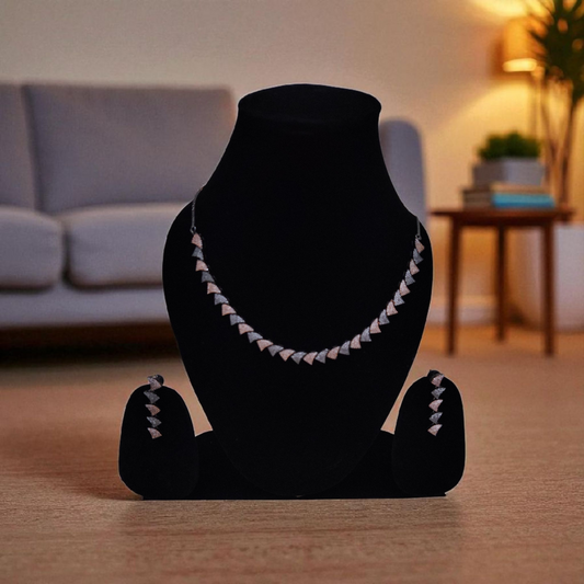 Geometric AD Diamond-Cut dual rosegold silver victorian polish Necklace Set – Modern & Minimalist Jewellary