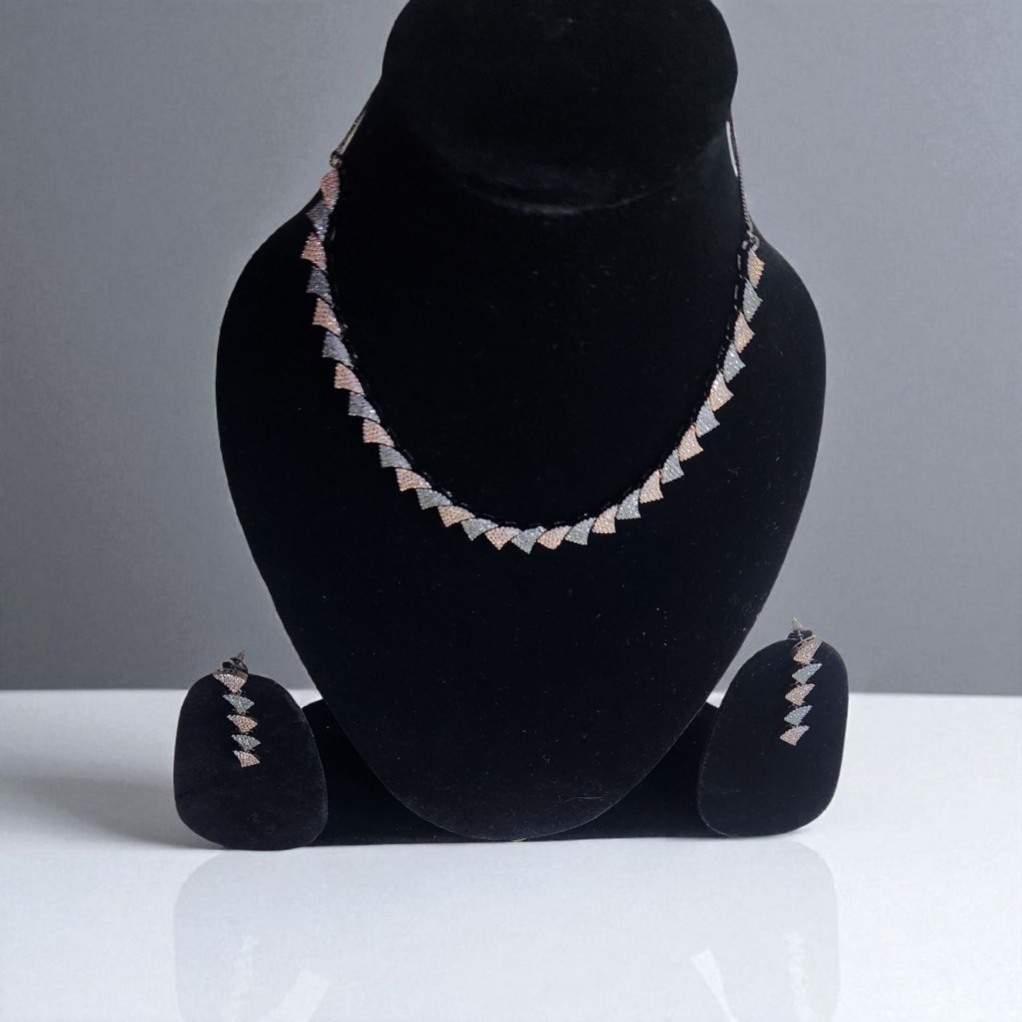 Geometric AD Diamond-Cut dual rosegold silver victorian polish Necklace Set – Modern & Minimalist Jewellary