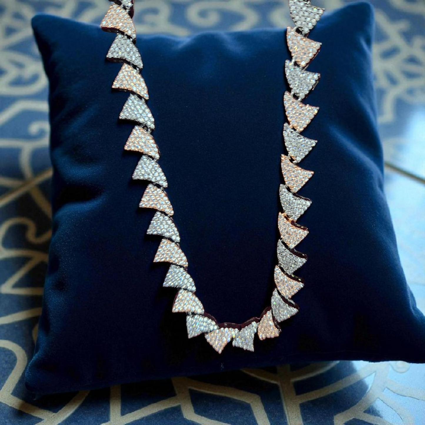 Geometric AD Diamond-Cut dual rosegold silver victorian polish Necklace Set – Modern & Minimalist Jewellary