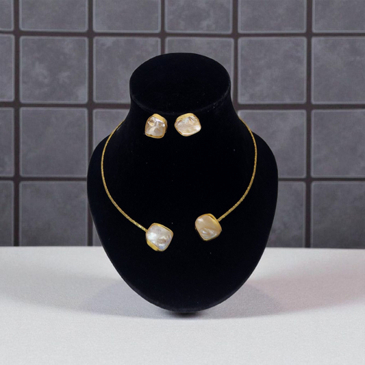 Baroque uncut Pearl Minimal designer Necklace Set with Earrings