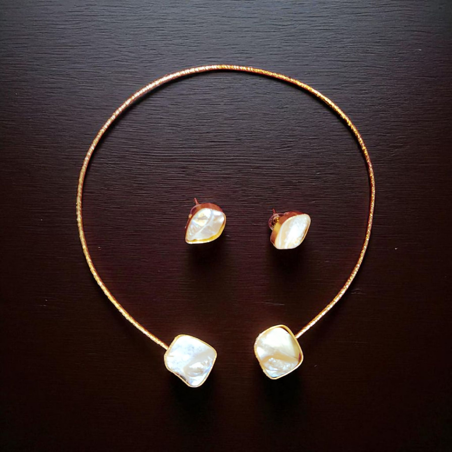 Baroque uncut Pearl Minimal designer Necklace Set with Earrings