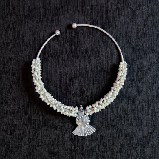 Pearl Cluster Oxidised hasli Choker – Handcrafted Tribal Style Necklace