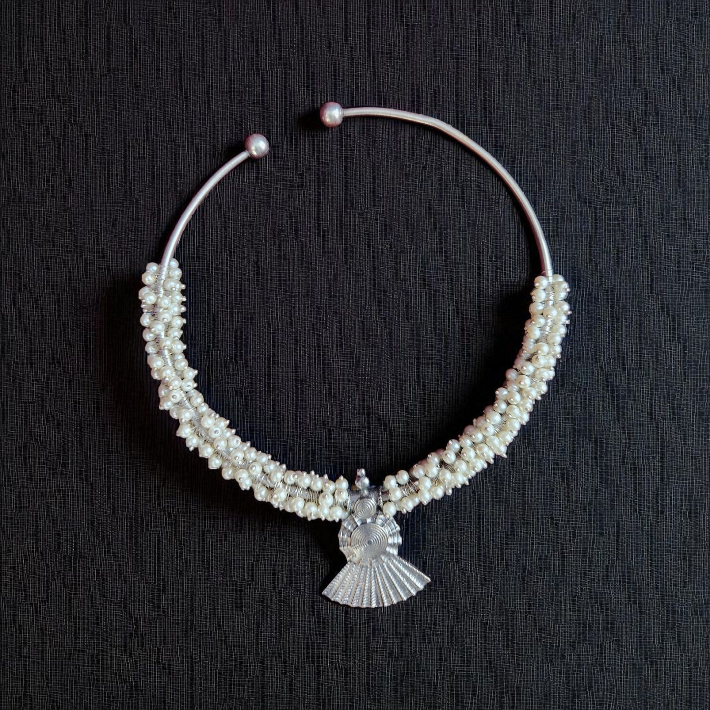 Pearl Cluster Oxidised hasli Choker – Handcrafted Tribal Style Necklace