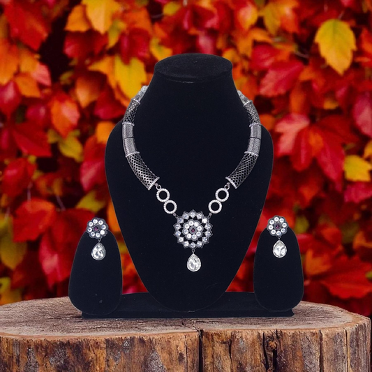 Oxidised Lotus Motif Necklace Set – Tribal Statement Jewellary