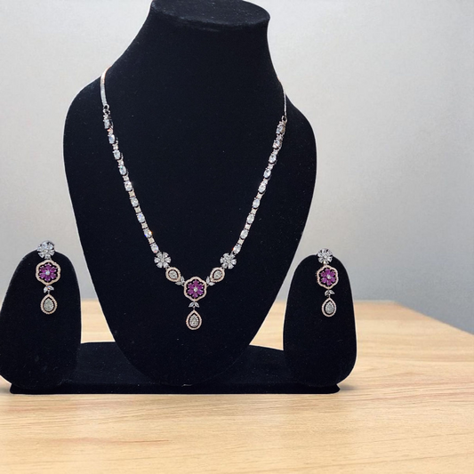 AD Purple ruby Stone antique victorian silver polish Necklace Set – Elegant Wedding & Party Jewellary