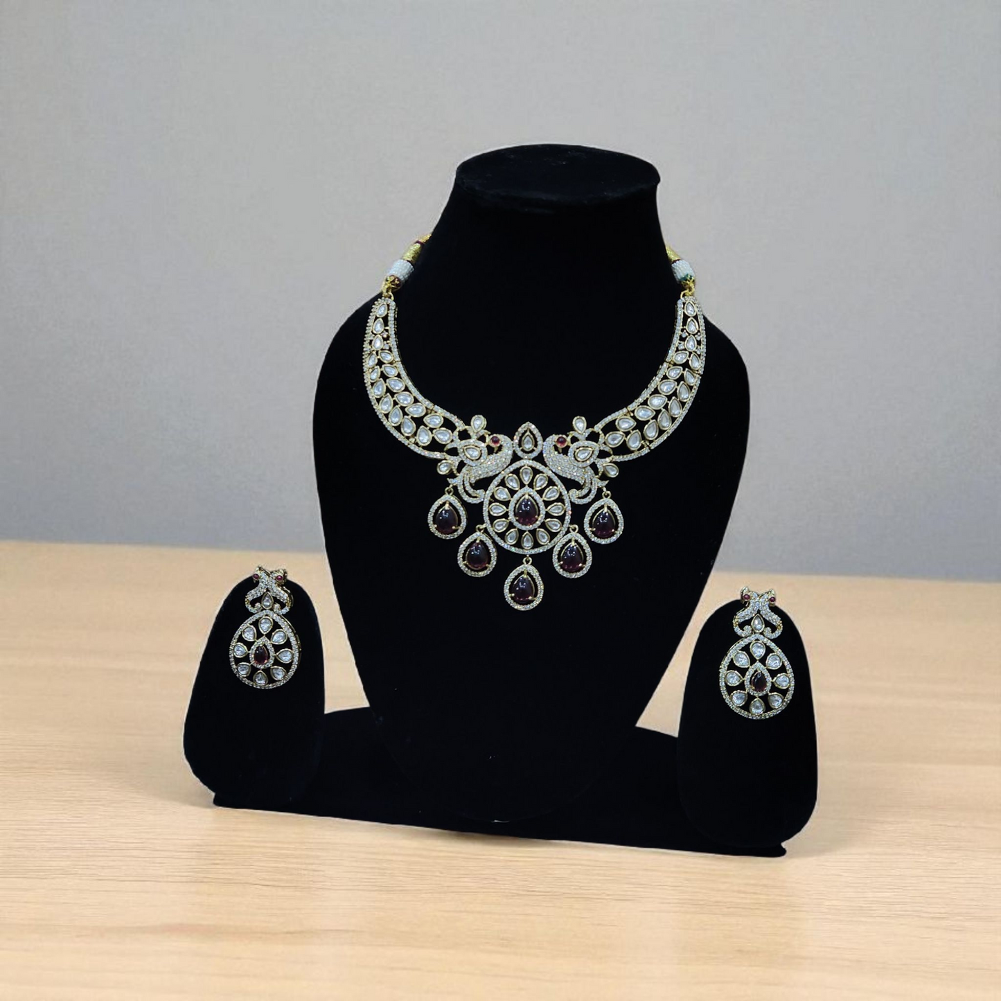 Ruby & Diamond Kundan Polki golden Peacock Necklace Set – Bridal & Festive Jewellary with Earrings
