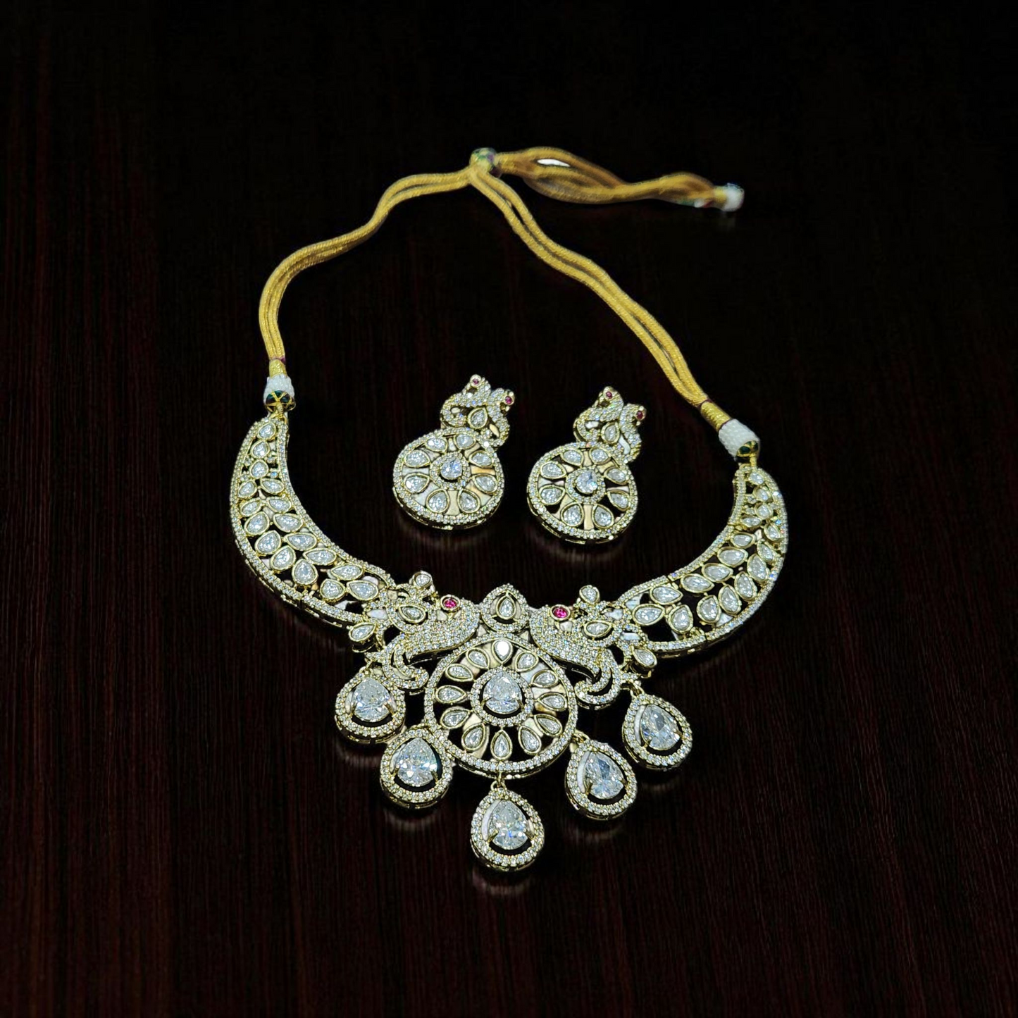 Kundan polki Peacock Bridal Necklace Set – Gold Plated with Earrings