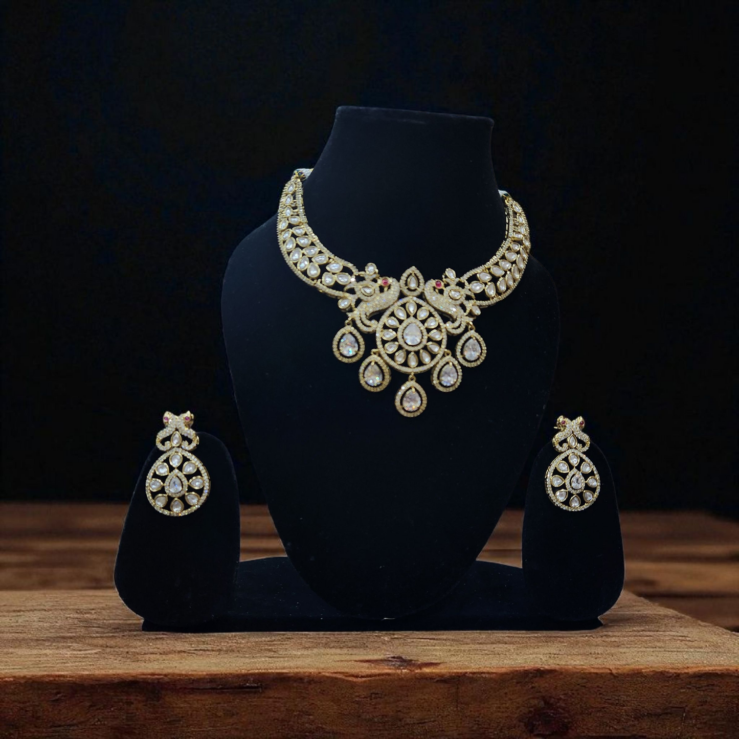 Kundan polki Peacock Bridal Necklace Set – Gold Plated with Earrings