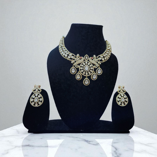 Kundan polki Peacock Bridal Necklace Set – Gold Plated with Earrings