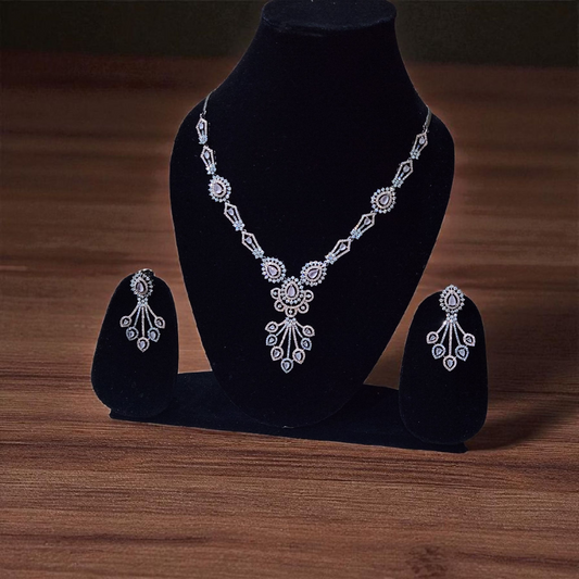 Victorian finish silver rosegold antique Diamond-Style CZ Bridal party Necklace Set – Elegant Long Earrings