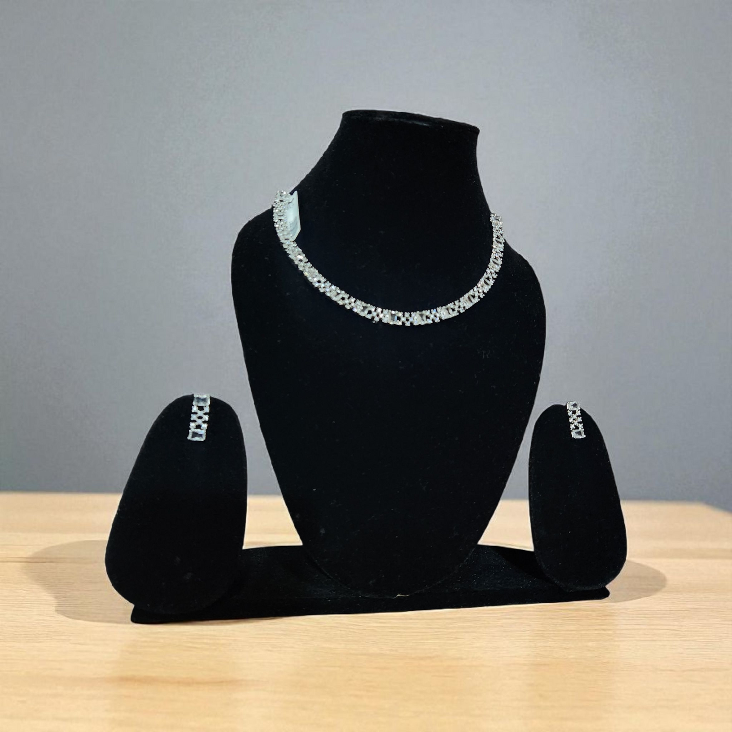 Classic Diamond-Style Necklace Set – Elegant CZ Stones with Earrings