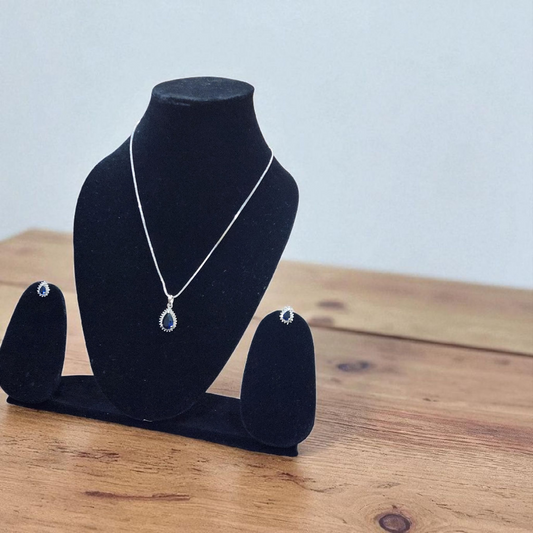 Teardrop Blue Sapphire Pendant AD Set with Earrings – Royal & Elegant Design