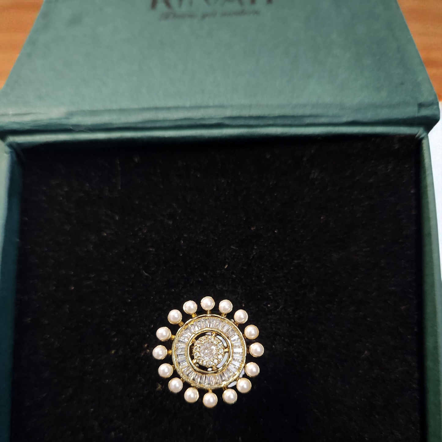 Pearl & AD Sunburst Gold Ring