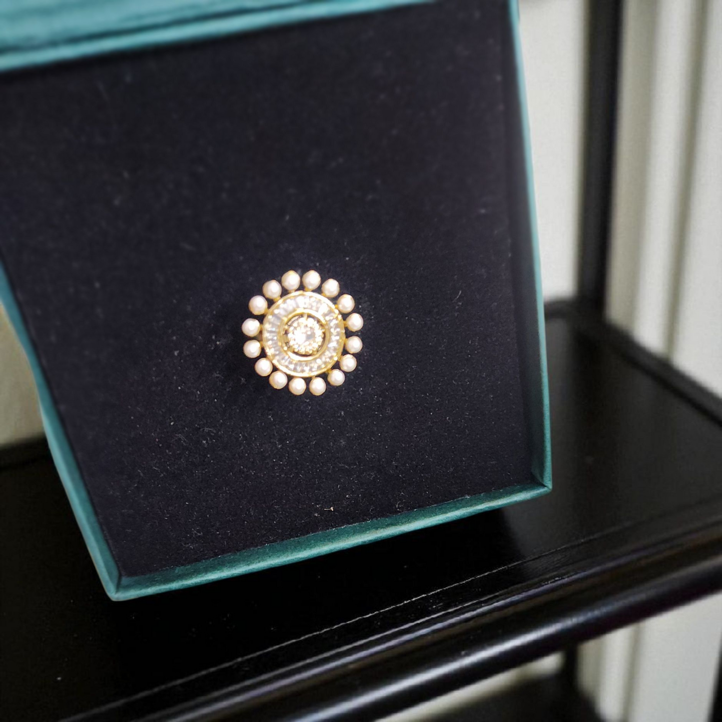 Pearl & AD Sunburst Gold Ring