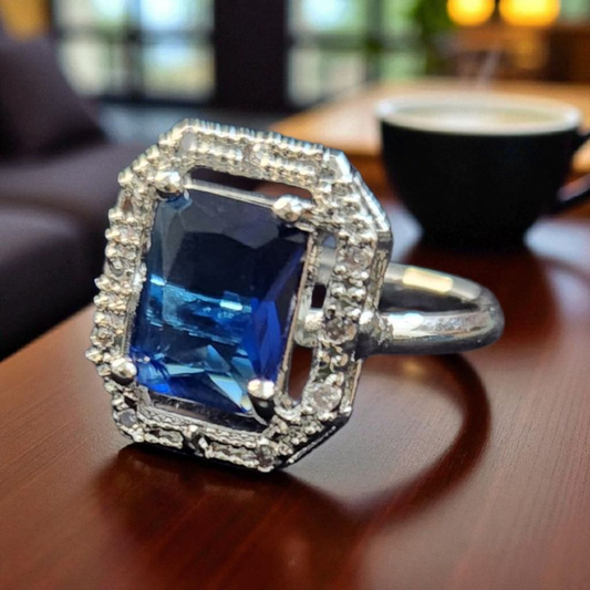 Royal Purple Sapphire AD Ring – Elegant Rectangular Cut