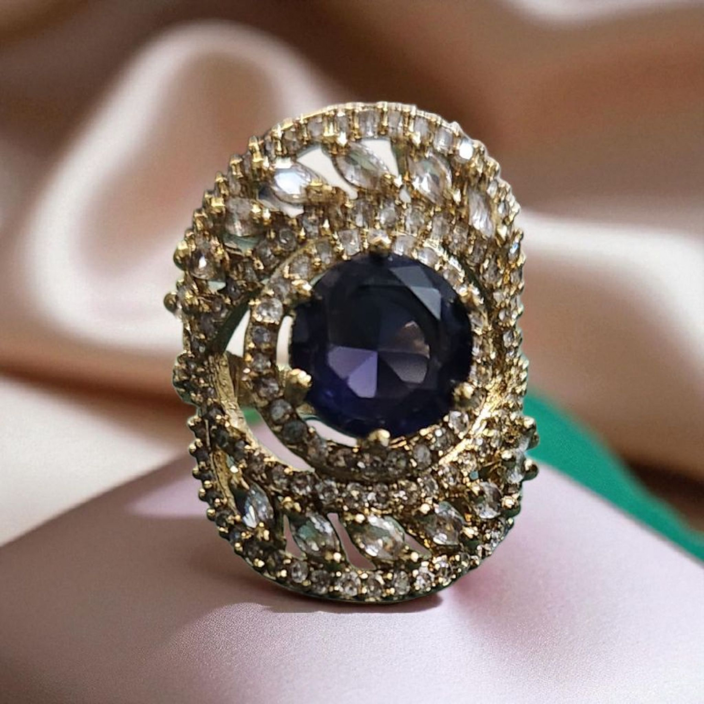 Purple Sapphire crystal AD stone Statement Ring – Gold Accents
